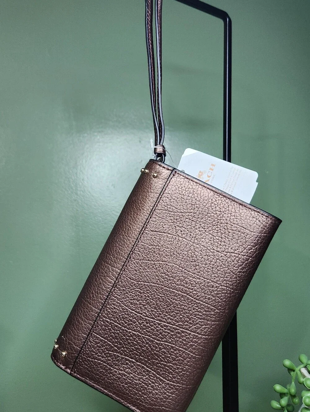 Coach Rivets Metallic Bronze Wristlet NWT